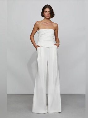 Et Ochs Strapless White Wide-Leg Strapless Jumpsuit